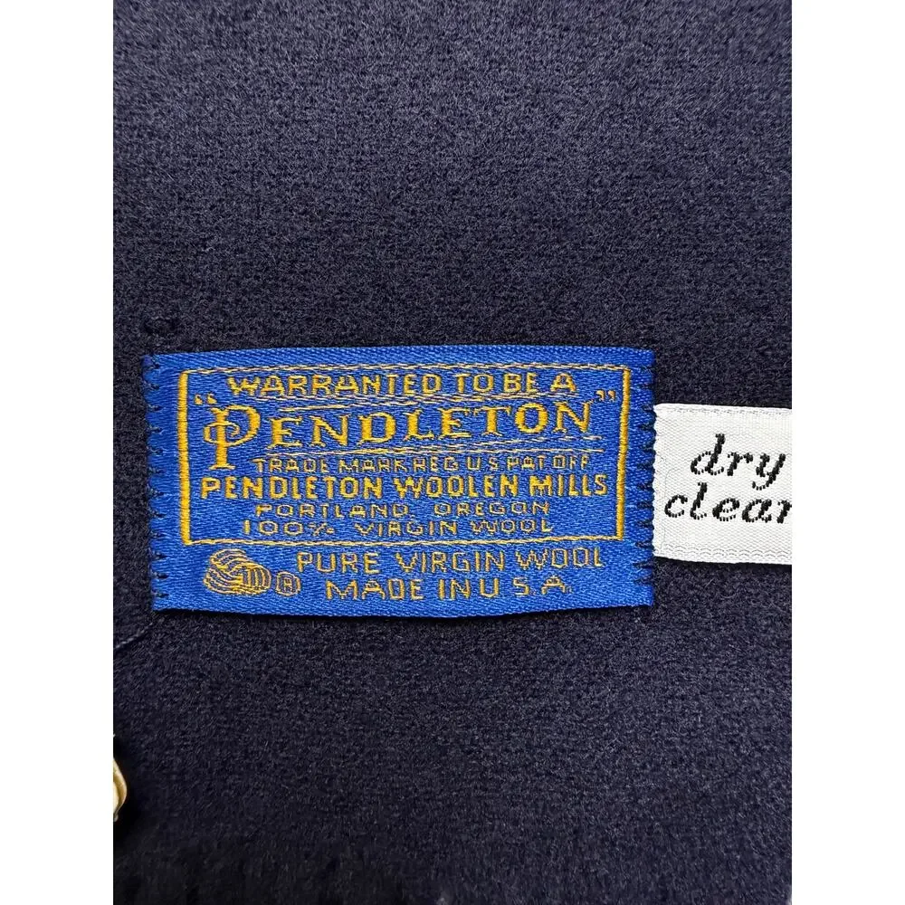 Vintage Pendleton 100% Virgin Wool Scarf Navy Blue‎ Fringe Made In USA NWT